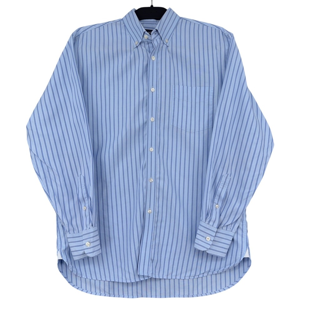 1901 Mens Athletic Fit Striped Button Down‎ Shirt Blue White 15.5 32-33 Cotton